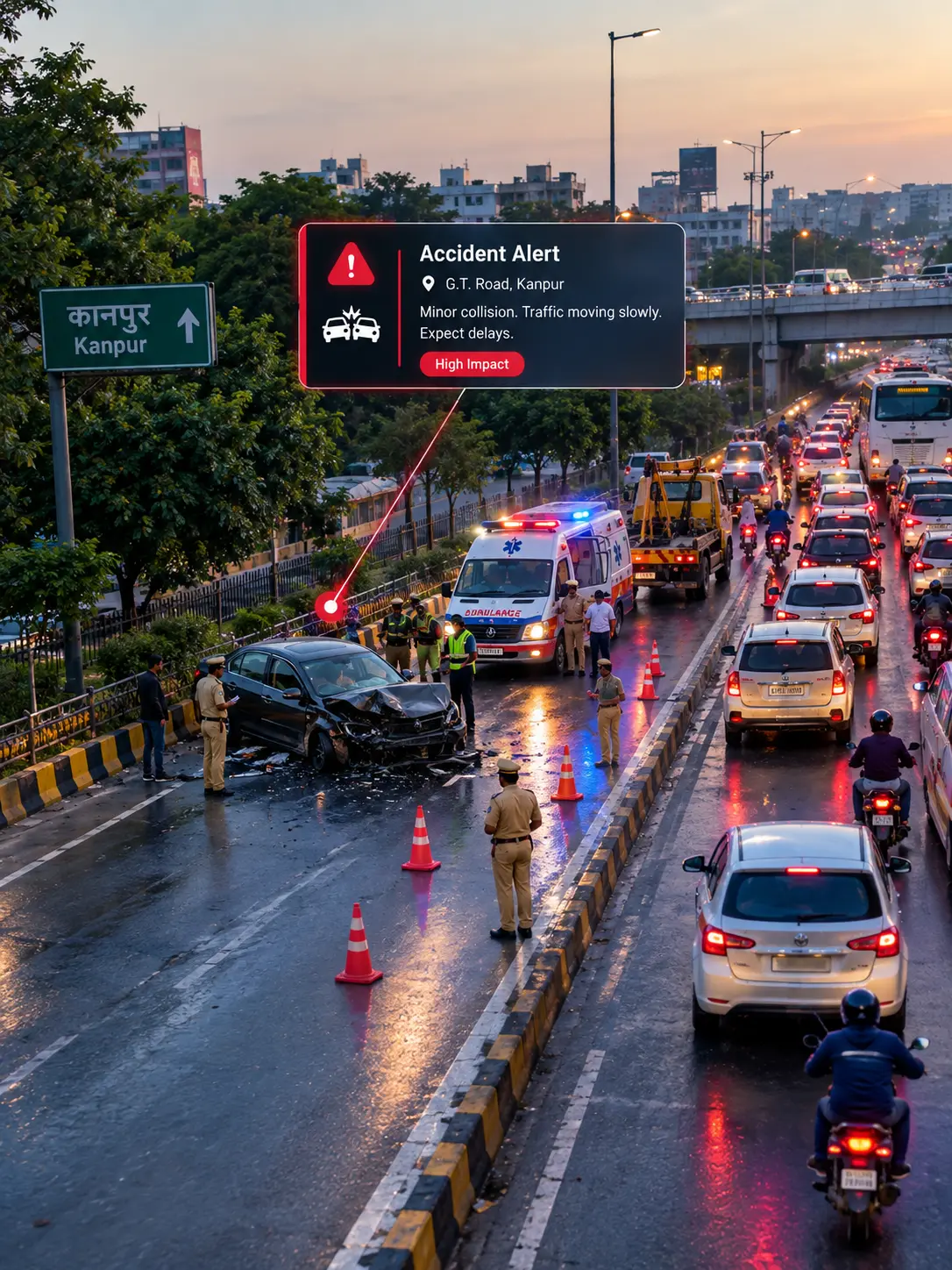 Traffic incident alert illustration